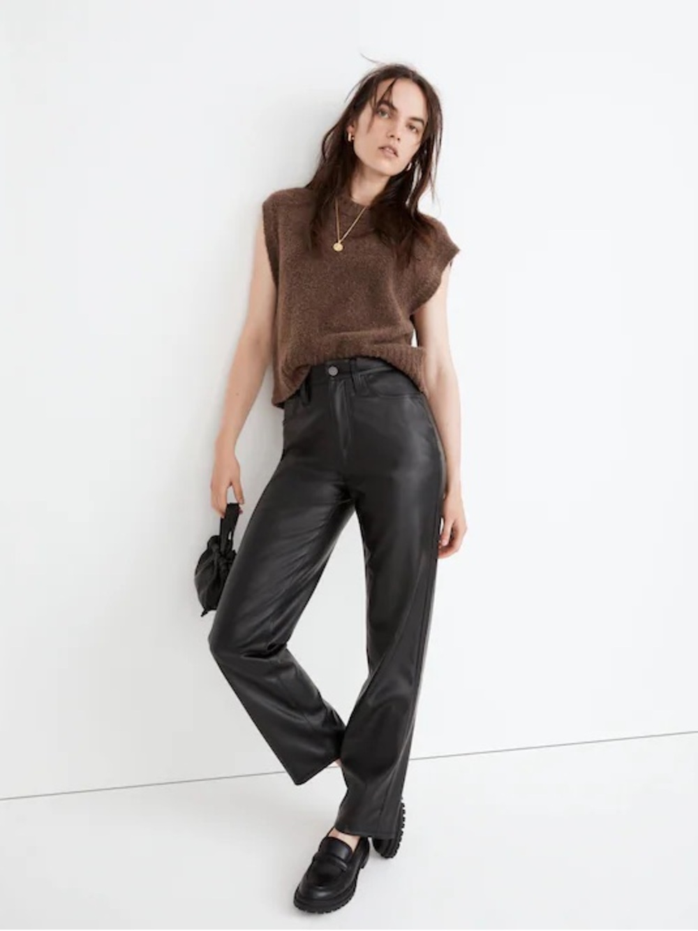 Madewell The Perfect Vintage Straight Jean Faux Leather Edition Black Size 31